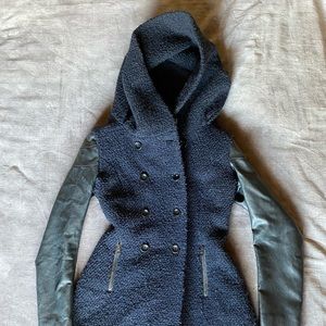 Navy Boucle Hooded Peacoat